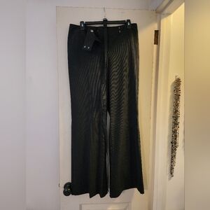 APT 9 WOMEN'S BLACK PINSTRIPE WIDE LEG DRESS PANTS